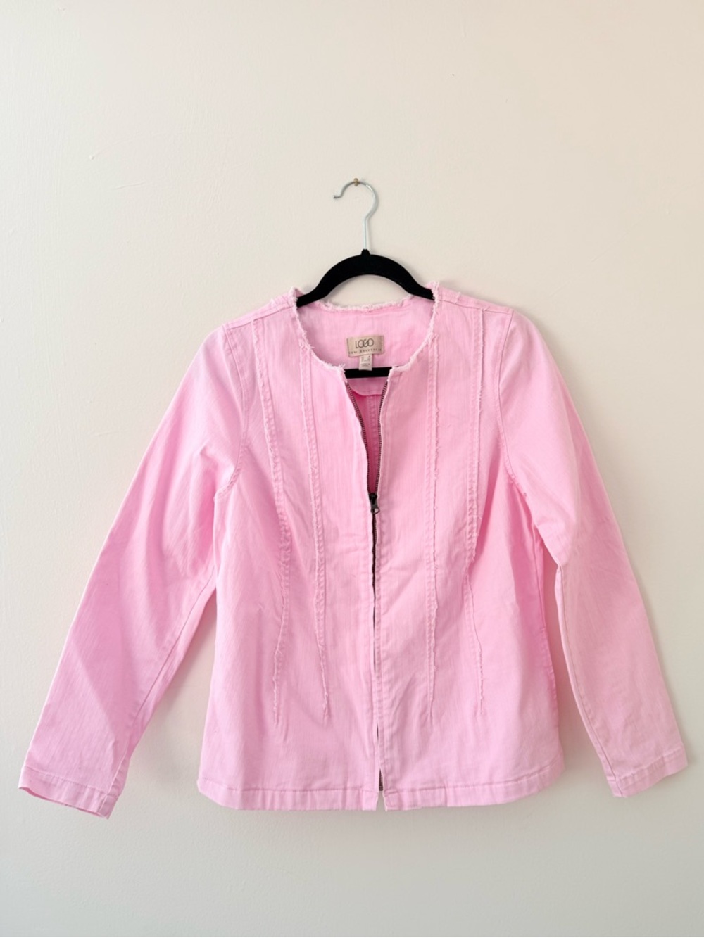 Barbie Pink Jean Jacket Medium (8) LOGO Lori Goldstein Bubblegum Pink ZipUp NWOT